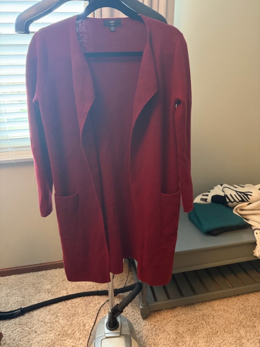 J. Crew Open-Front Long Cardigan in Deep Wine